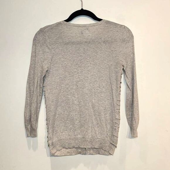 J Crew gray ruffle 3/4 sleeve cardigan sweater - small - Picture 2 of 3